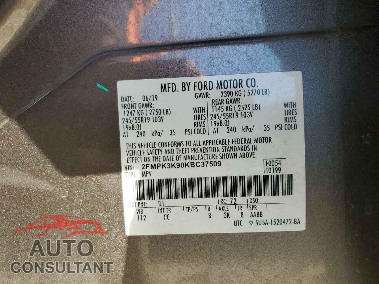 FORD EDGE 2019 - 2FMPK3K90KBC37509