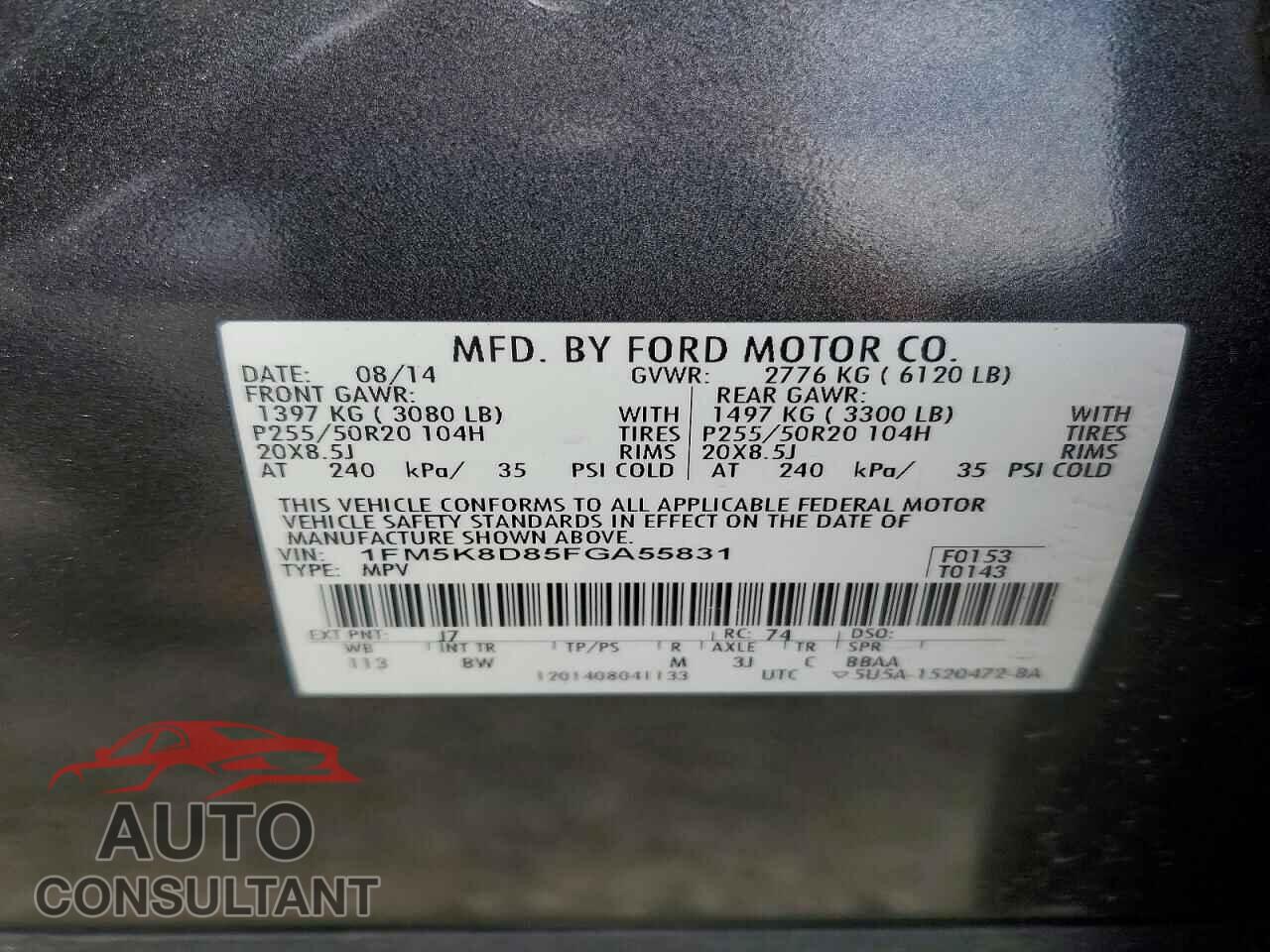 FORD EXPLORER 2015 - 1FM5K8D85FGA55831