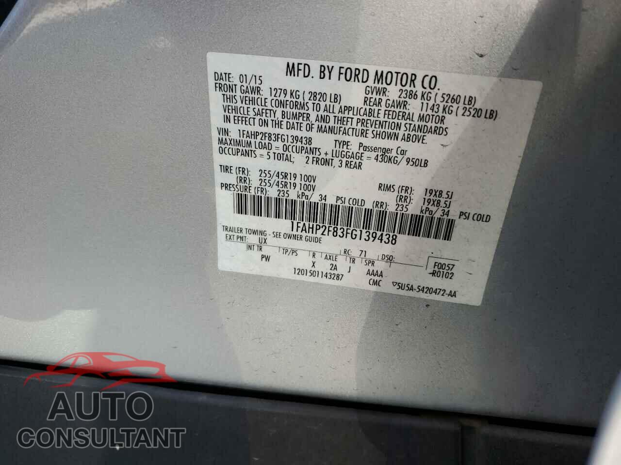 FORD TAURUS 2015 - 1FAHP2F83FG139438