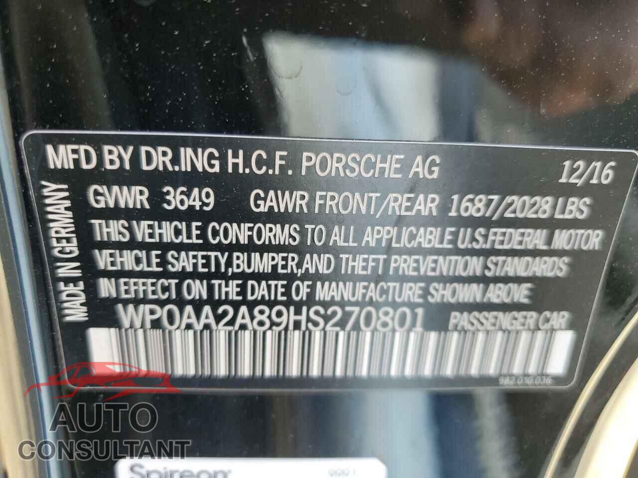 PORSCHE CAYMAN 2017 - WP0AA2A89HS270801