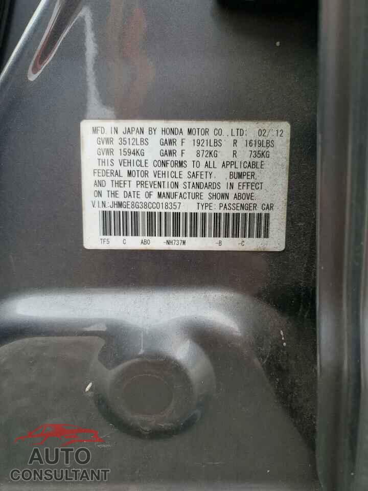 HONDA FIT 2012 - JHMGE8G38CC018357