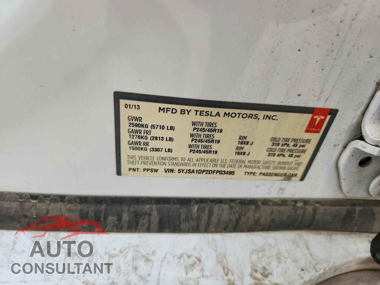 TESLA MODEL S 2013 - 5YJSA1DP2DFP03495