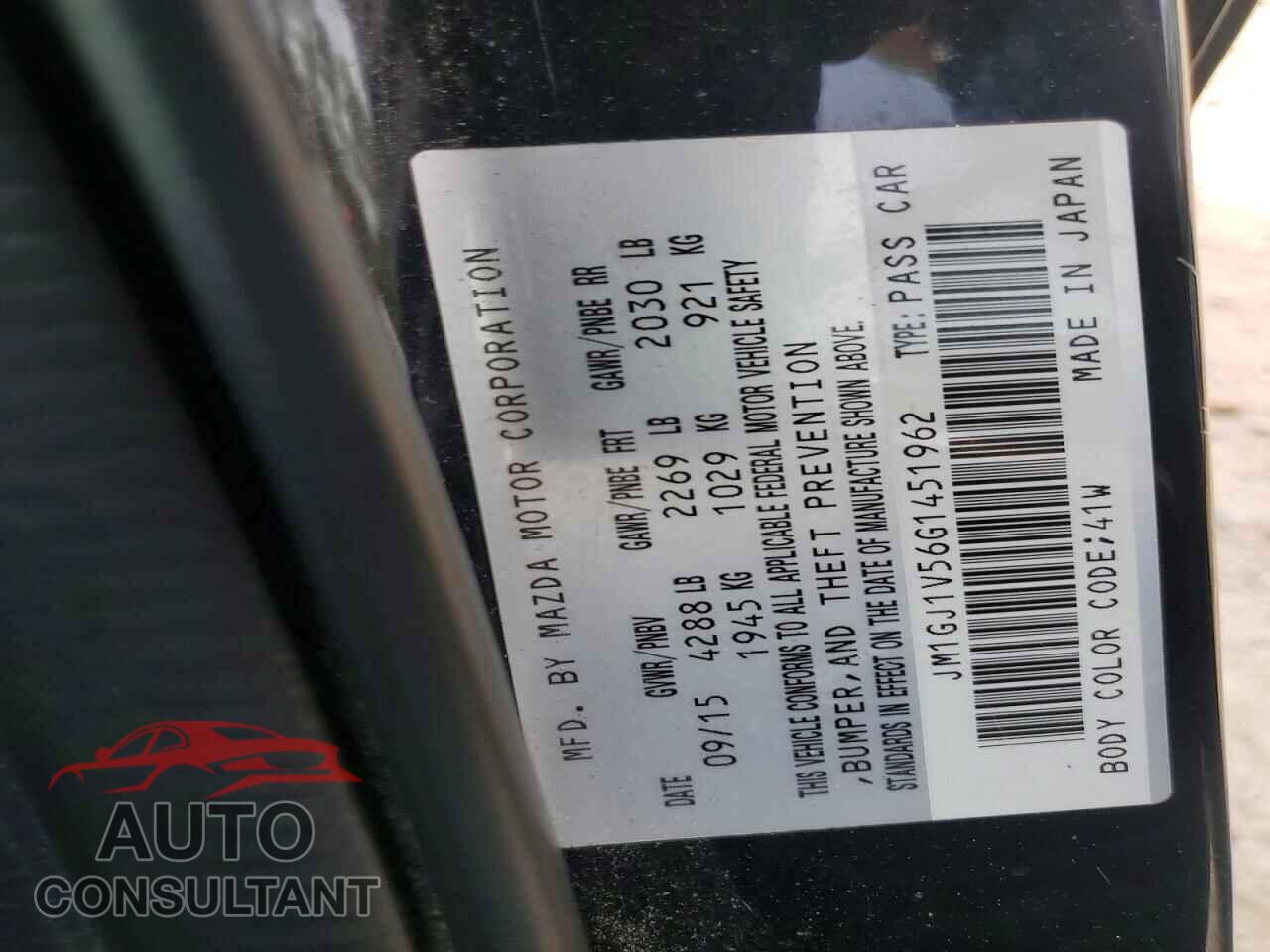 MAZDA 6 2016 - JM1GJ1V56G1451962