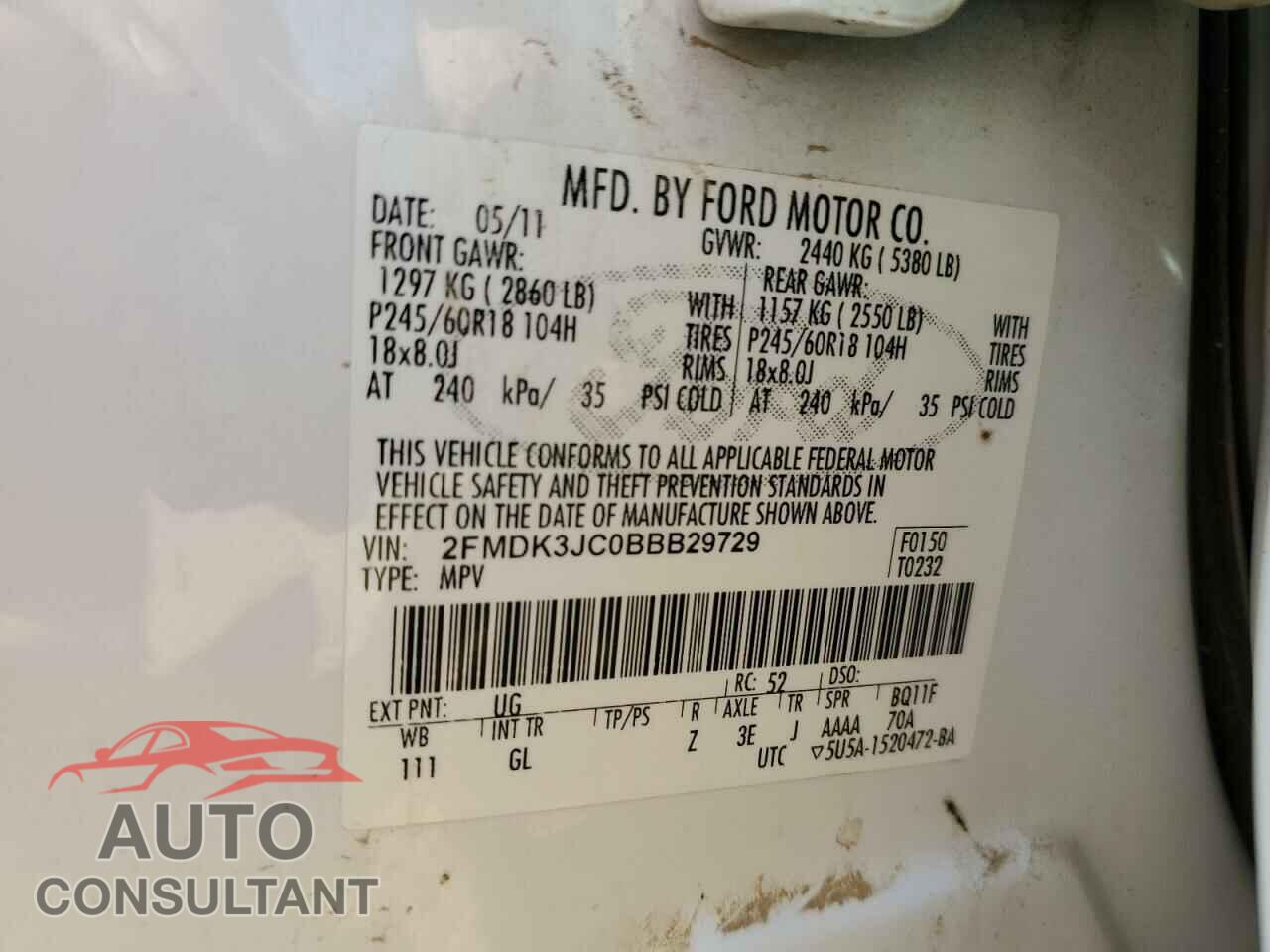 FORD EDGE 2011 - 2FMDK3JC0BBB29729