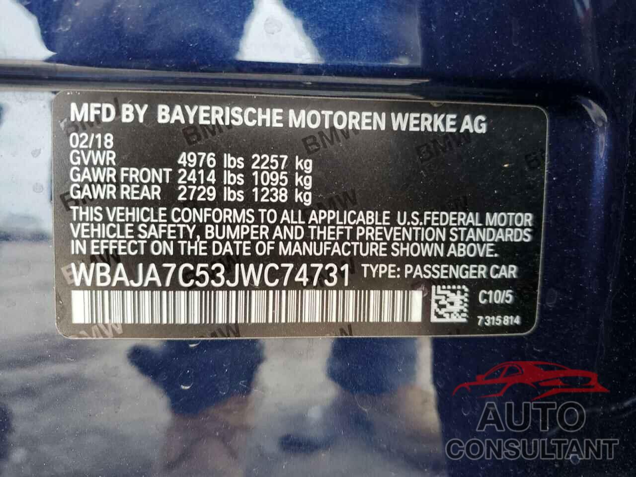 BMW 5 SERIES 2018 - WBAJA7C53JWC74731