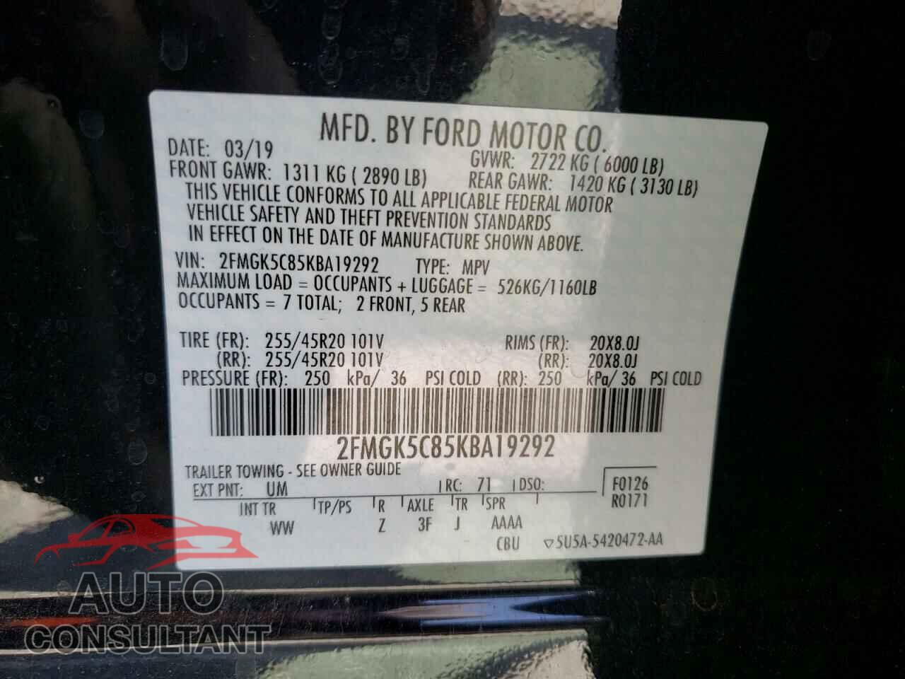 FORD FLEX 2019 - 2FMGK5C85KBA19292