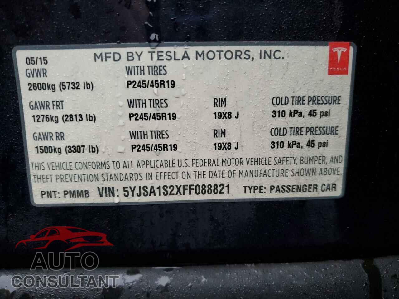 TESLA MODEL S 2015 - 5YJSA1S2XFF088821