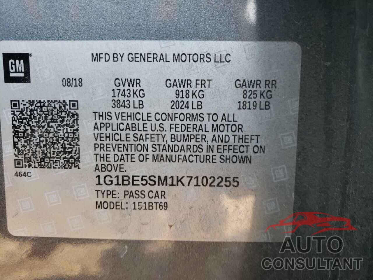CHEVROLET CRUZE 2019 - 1G1BE5SM1K7102255
