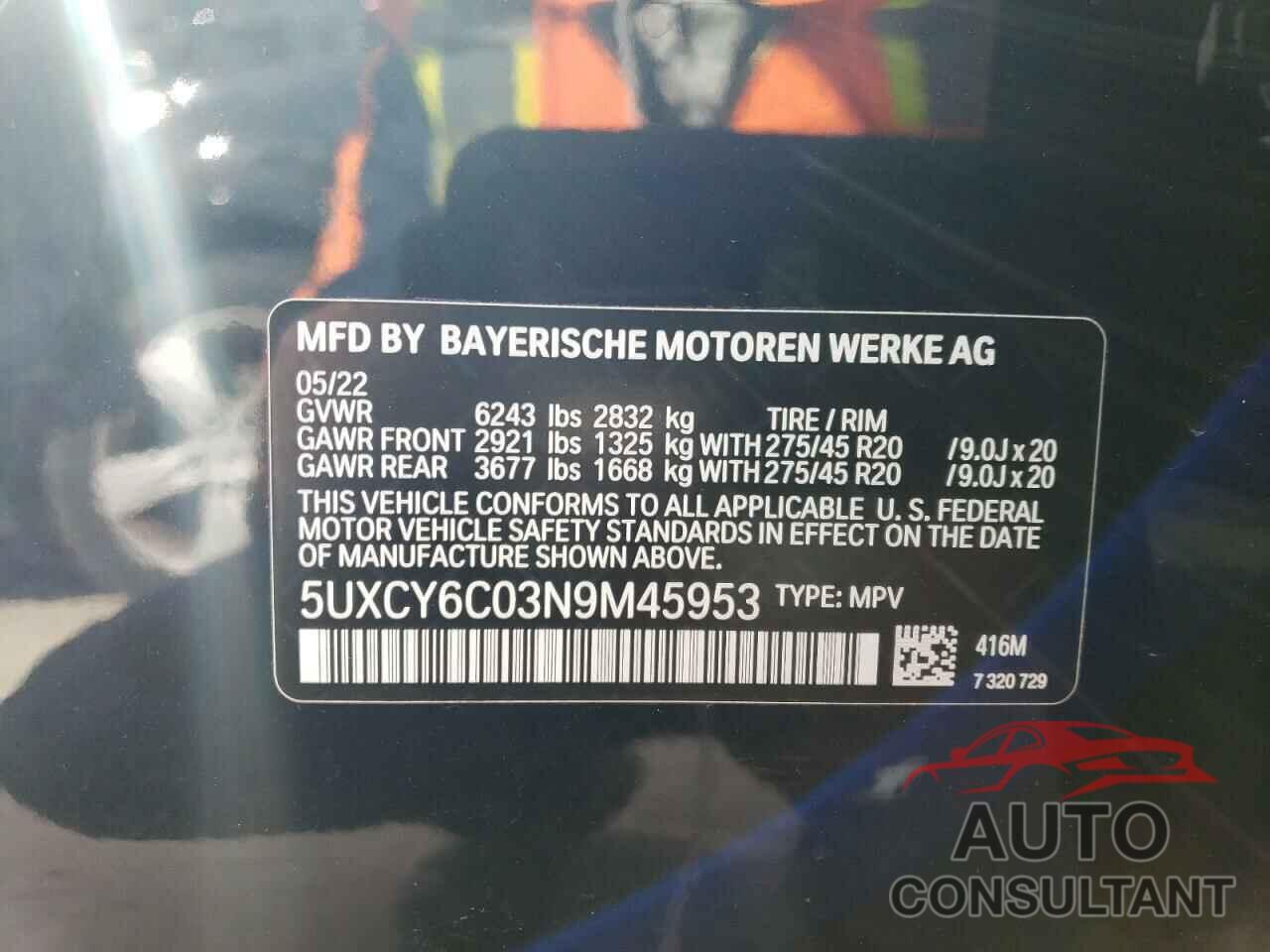 BMW X6 2022 - 5UXCY6C03N9M45953
