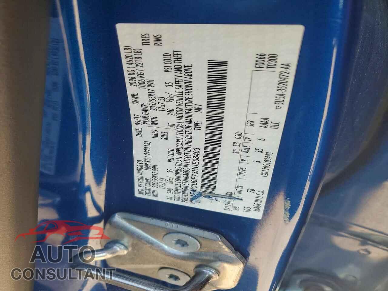 FORD ESCAPE 2017 - 1FMCU0F73HUE08403
