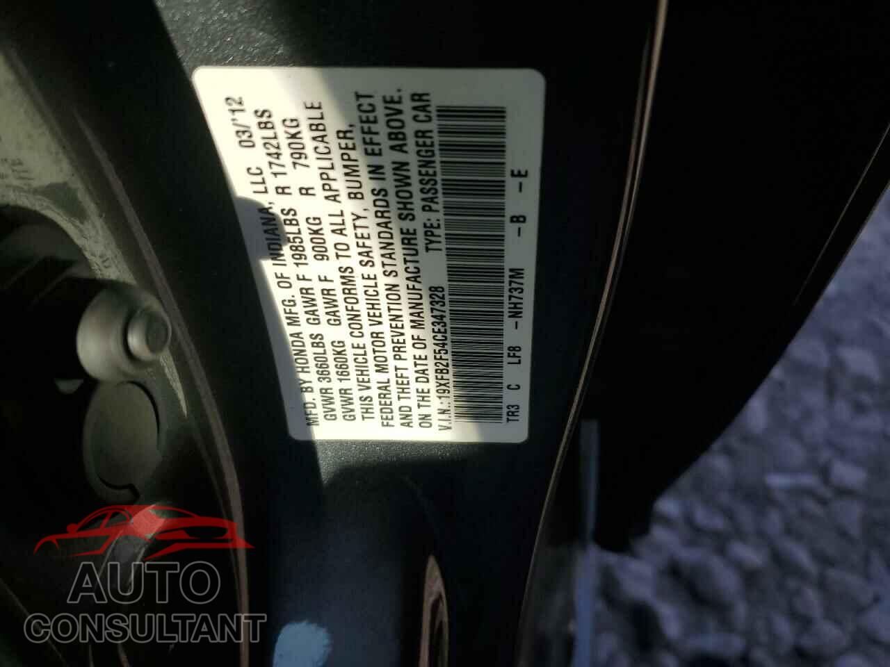 HONDA CIVIC 2012 - 19XFB2F54CE347328