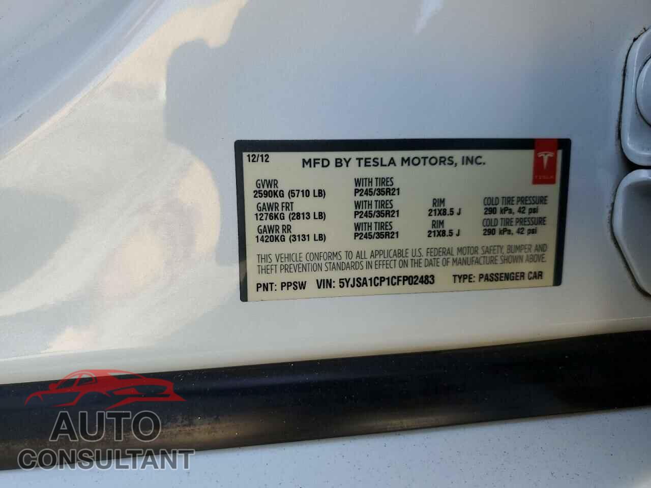 TESLA MODEL S 2012 - 5YJSA1CP1CFP02483
