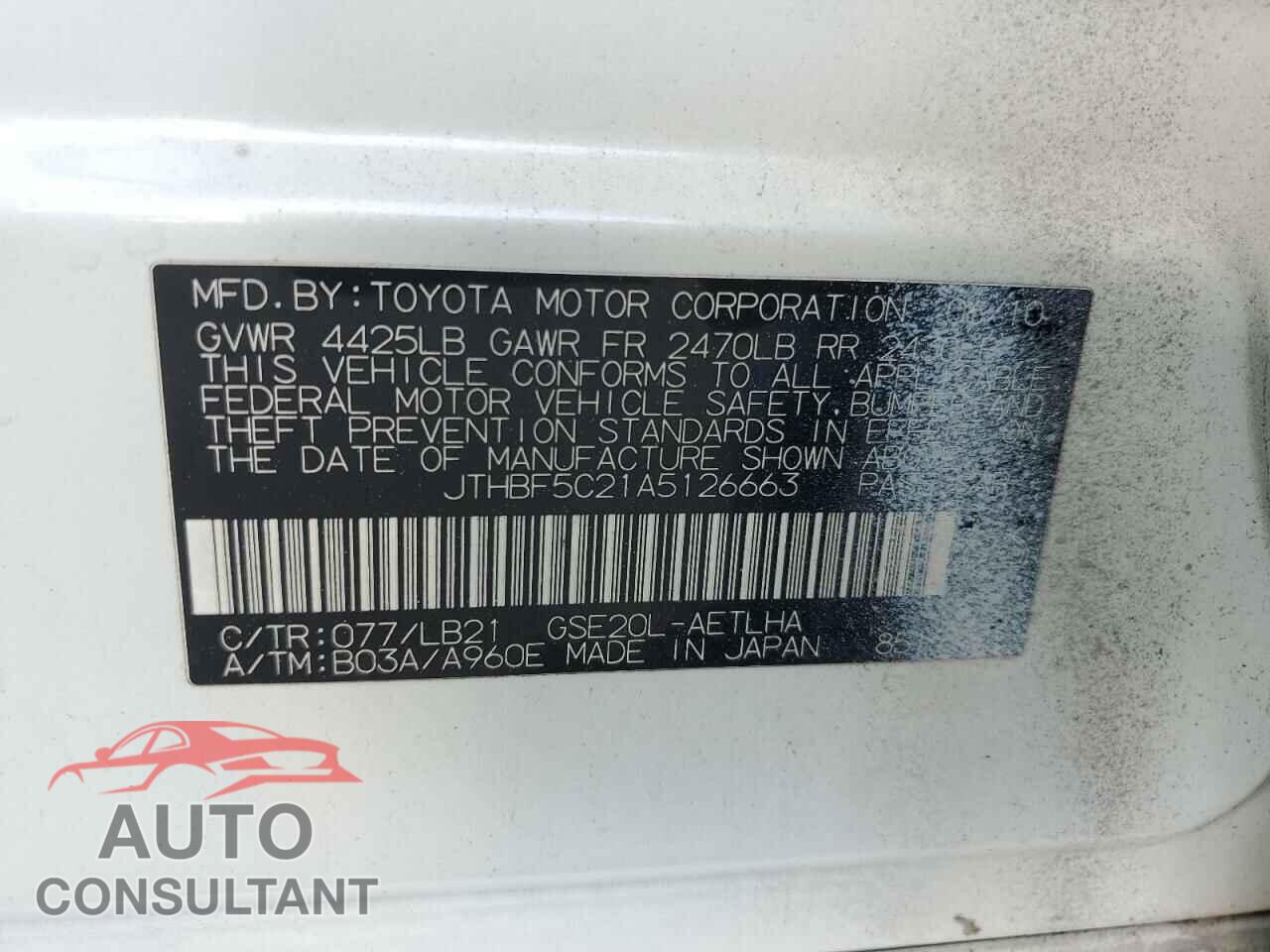 LEXUS IS 2010 - JTHBF5C21A5126663