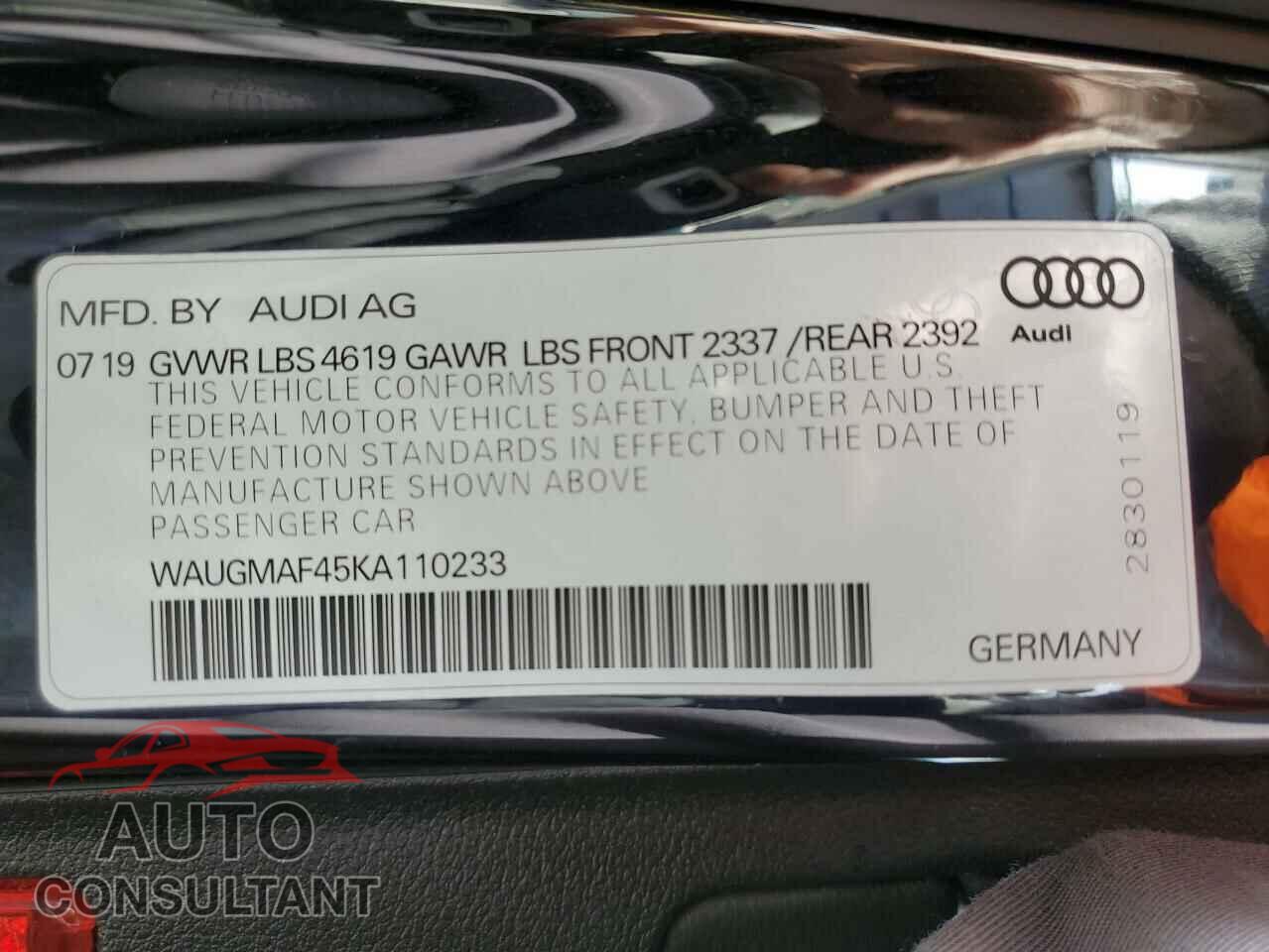 AUDI A4 2019 - WAUGMAF45KA110233