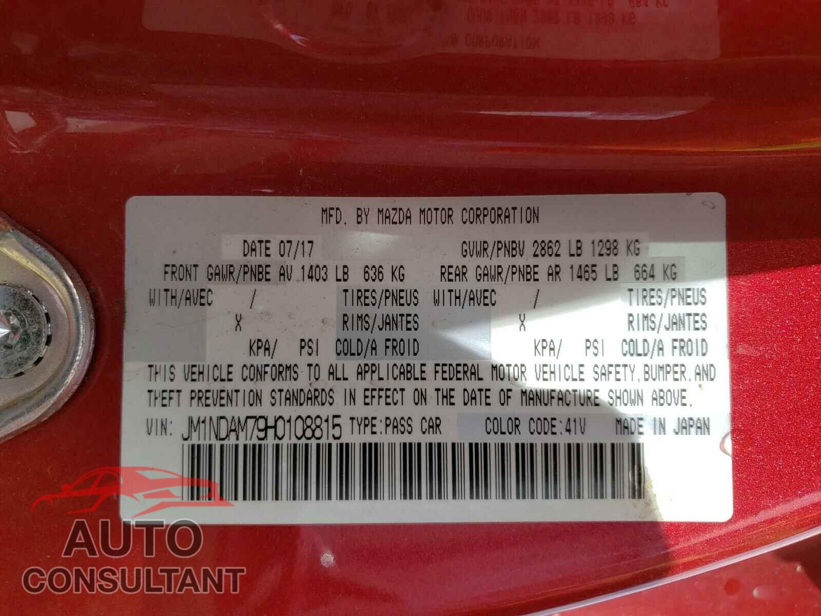 MAZDA MX5 2017 - JM1NDAM79H0108815