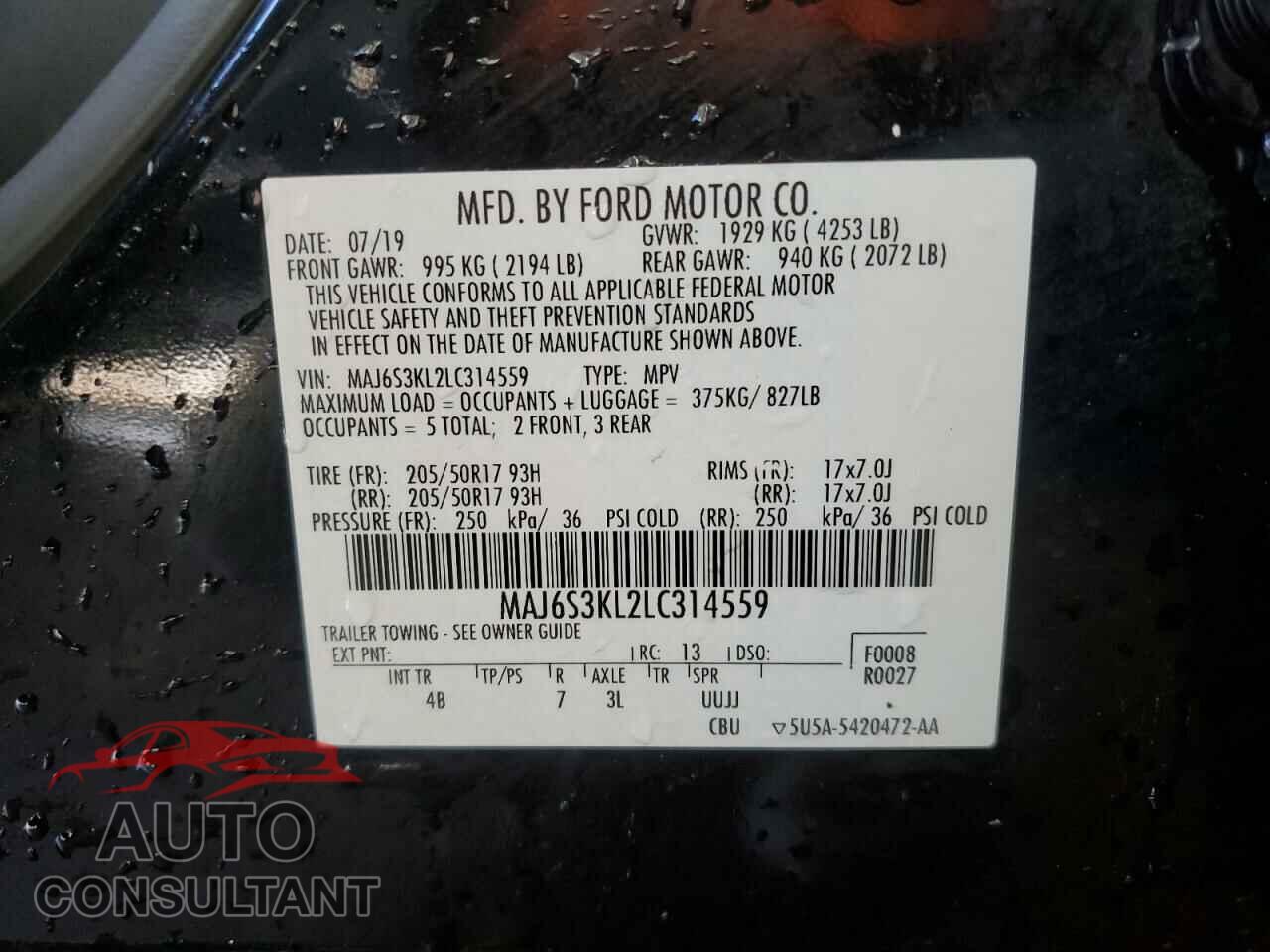 FORD ECOSPORT 2020 - MAJ6S3KL2LC314559