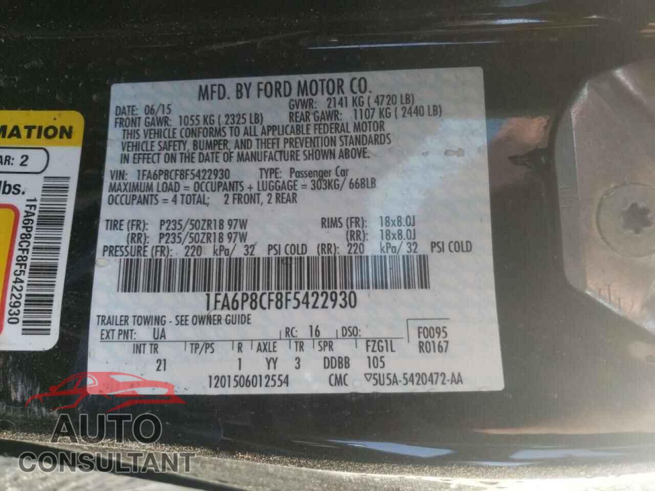 FORD MUSTANG 2015 - 1FA6P8CF8F5422930