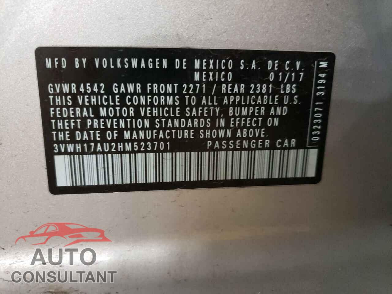 VOLKSWAGEN GOLF 2017 - 3VWH17AU2HM523701