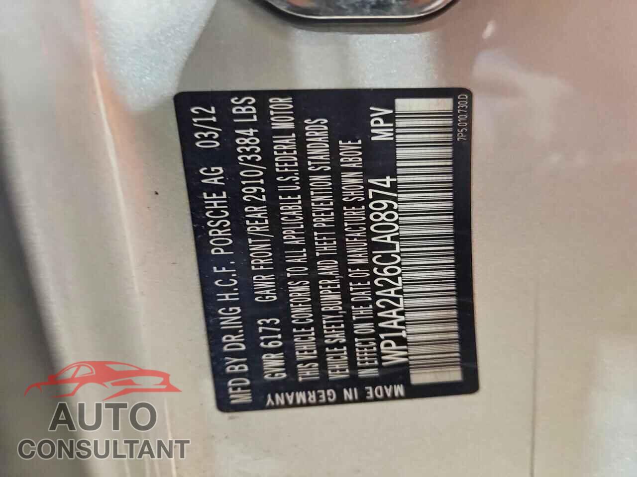 PORSCHE CAYENNE 2012 - WP1AA2A26CLA08974