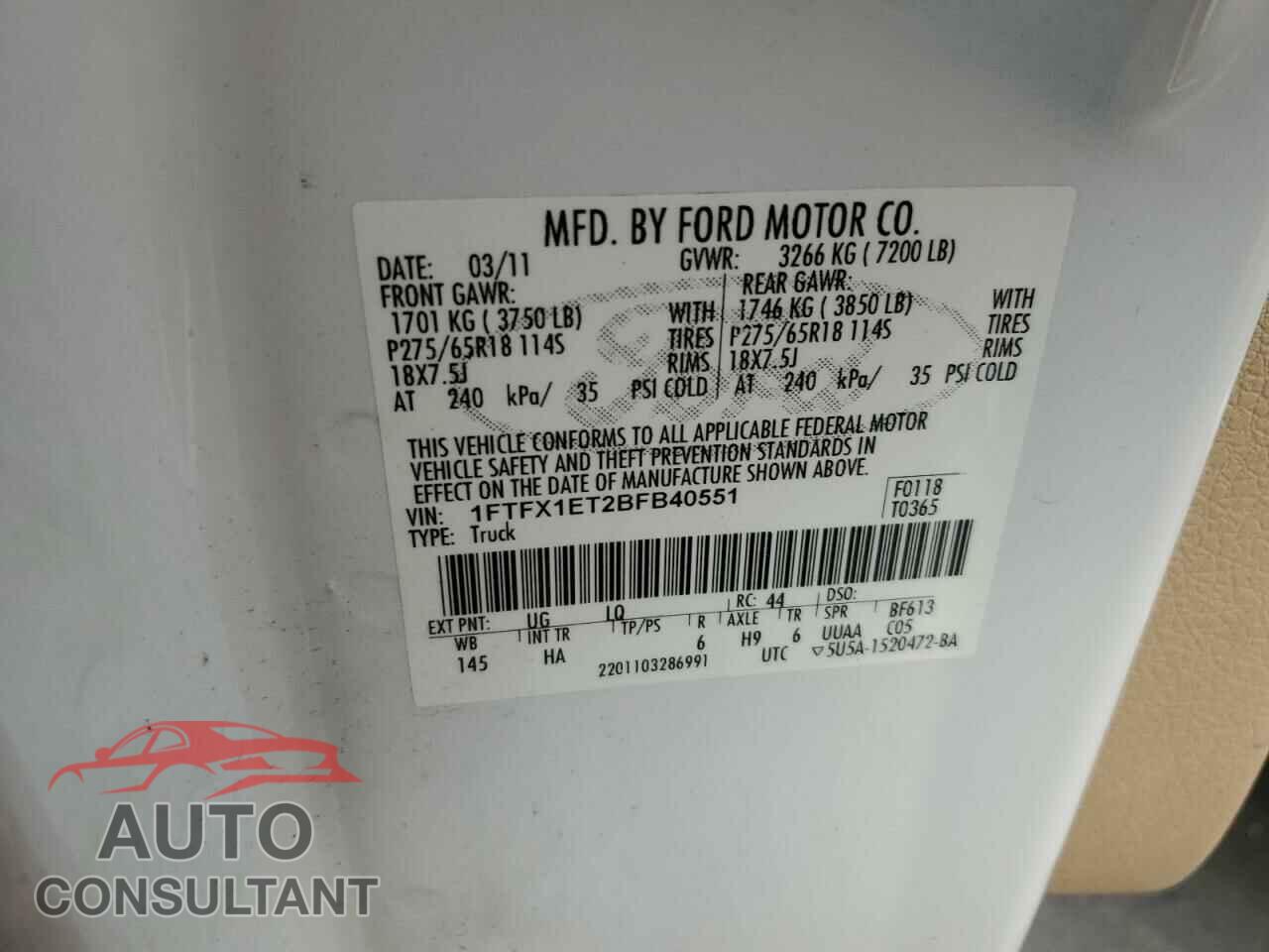 FORD F-150 2011 - 1FTFX1ET2BFB40551