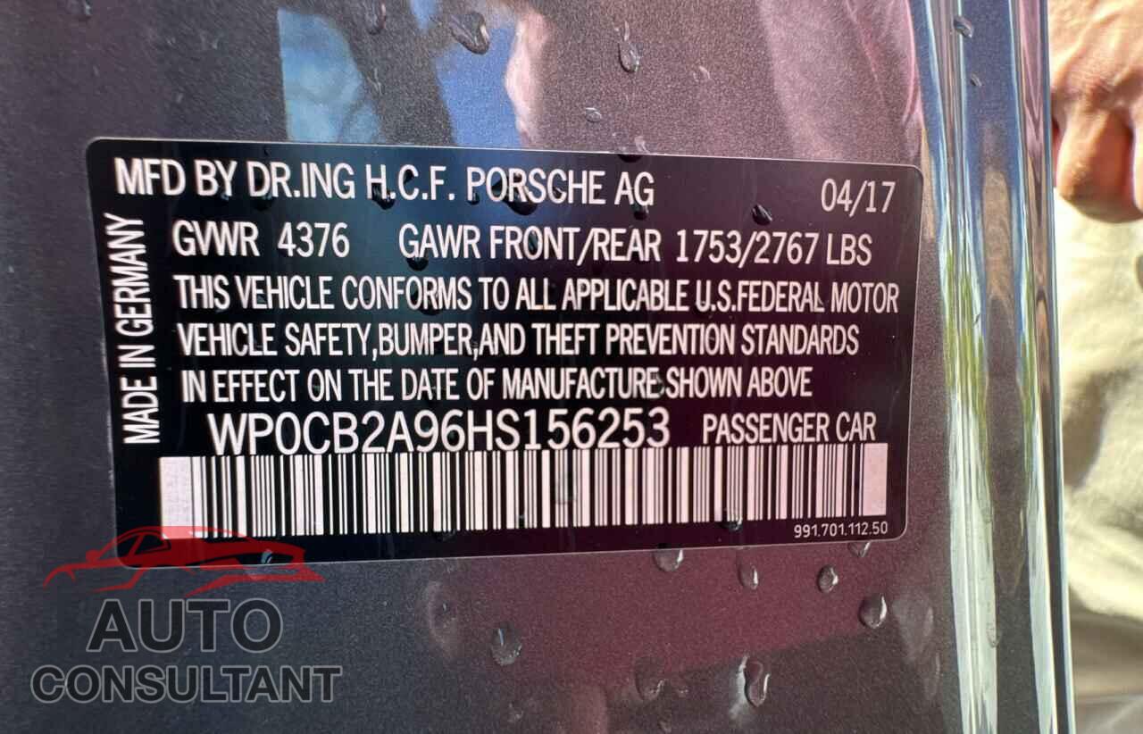 PORSCHE 911 2017 - WP0CB2A96HS156253