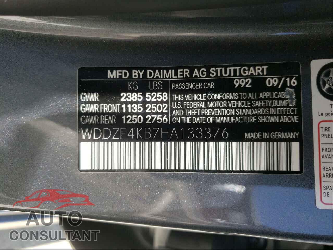 MERCEDES-BENZ E CLASS 2017 - WDDZF4KB7HA133376