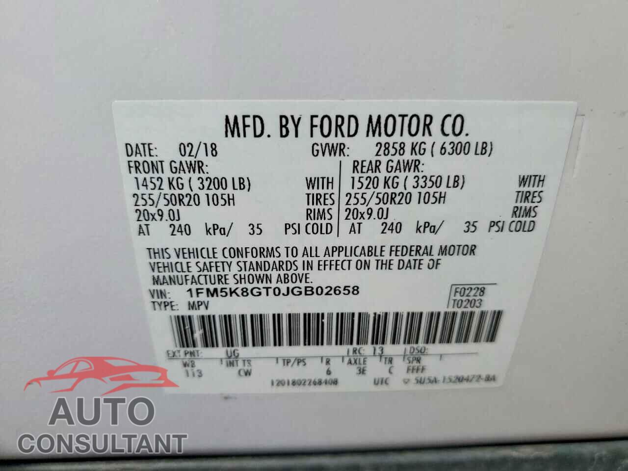 FORD EXPLORER 2018 - 1FM5K8GT0JGB02658
