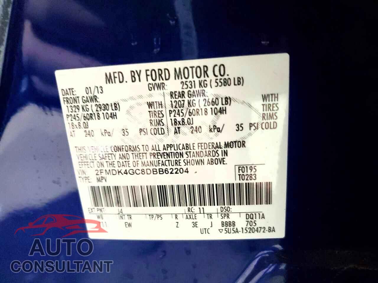 FORD EDGE 2013 - 2FMDK4GC8DBB62204