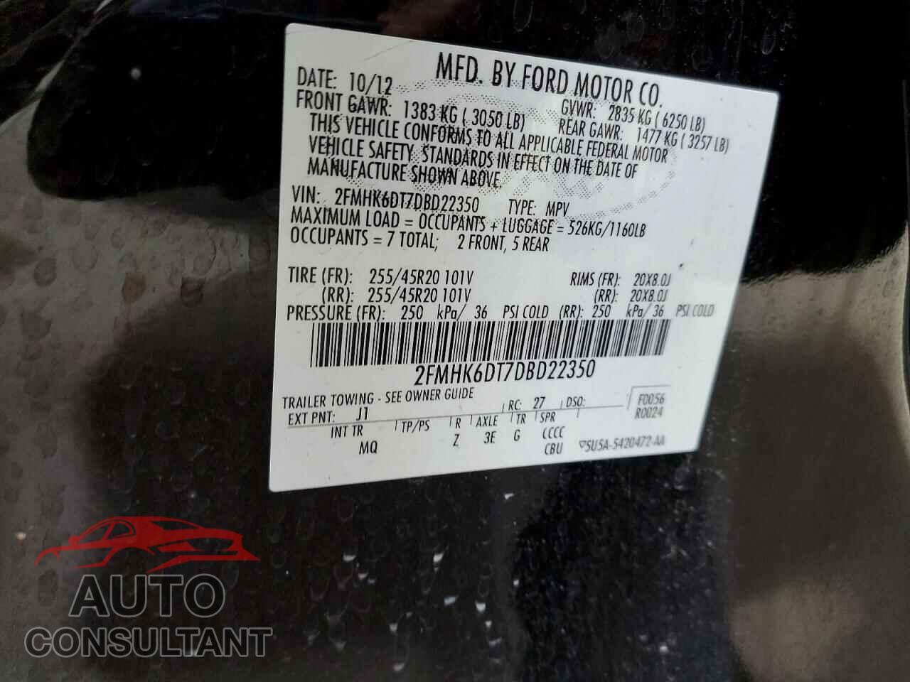 FORD FLEX 2013 - 2FMHK6DT7DBD22350
