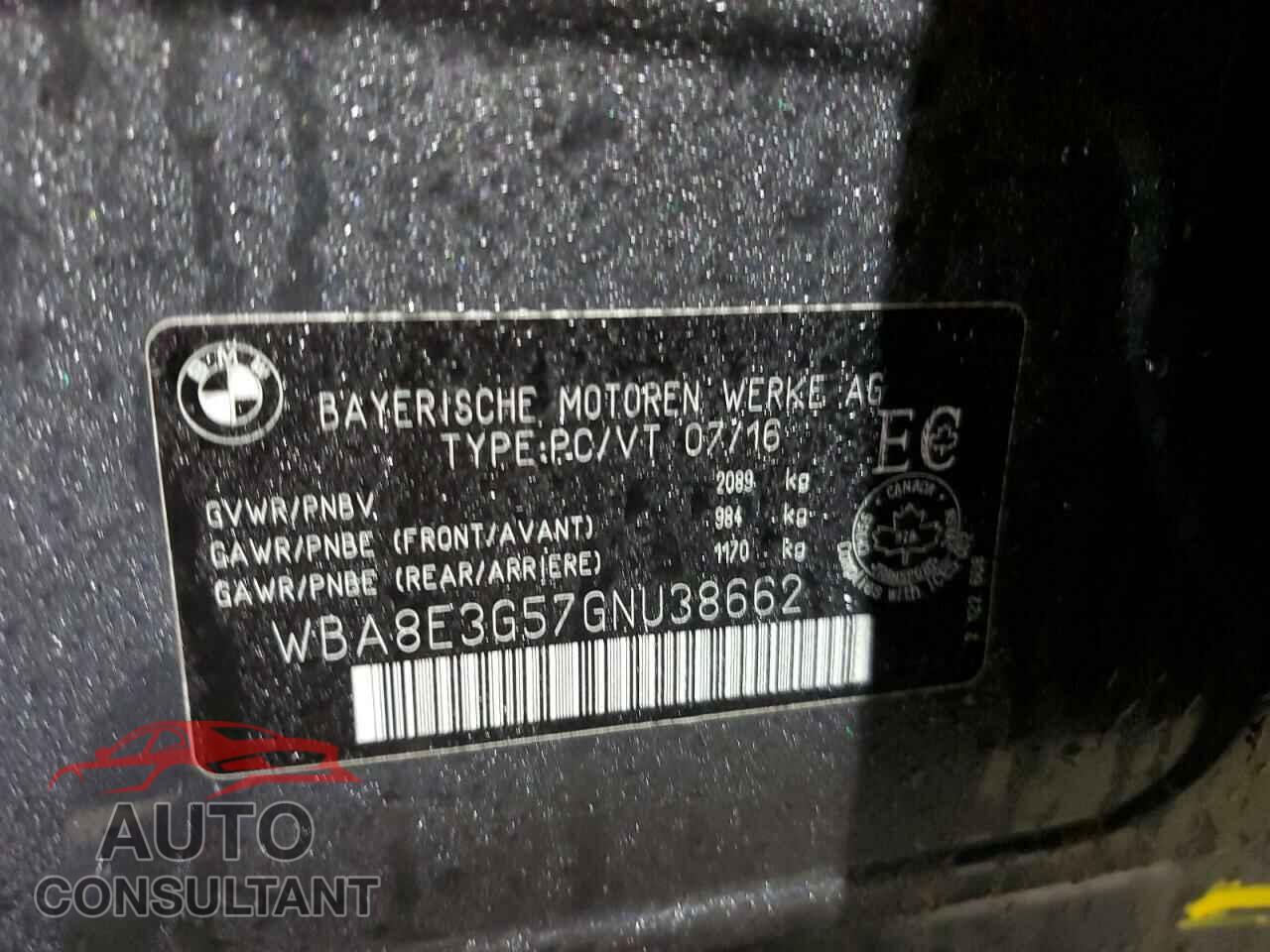 BMW 3 SERIES 2016 - WBA8E3G57GNU38662