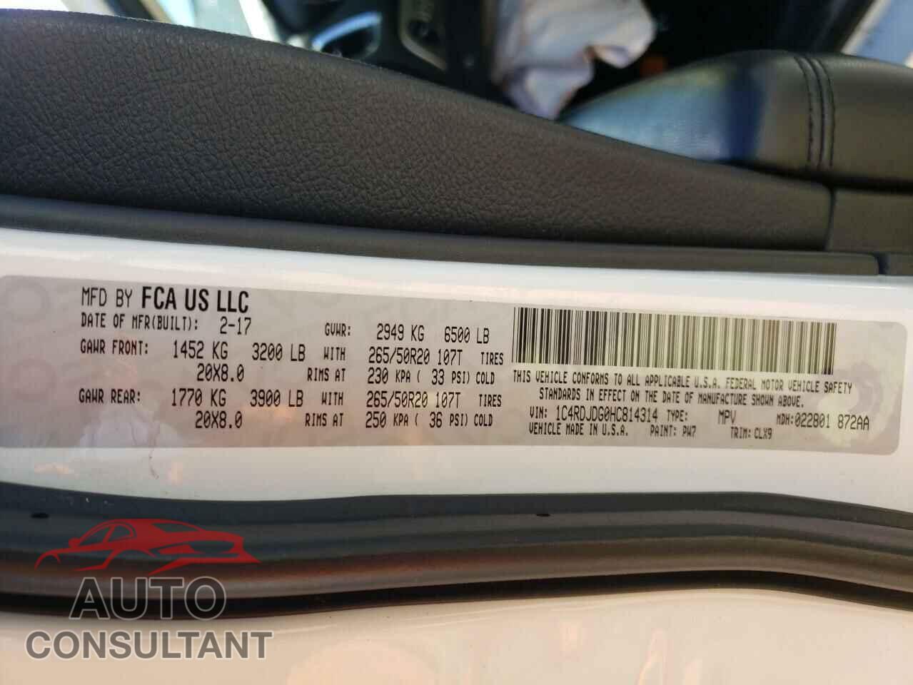 DODGE DURANGO 2017 - 1C4RDJDG0HC814314