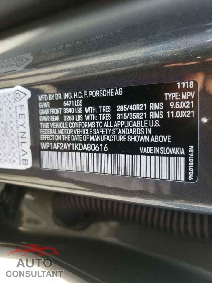PORSCHE CAYENNE 2019 - WP1AF2AY1KDA80616