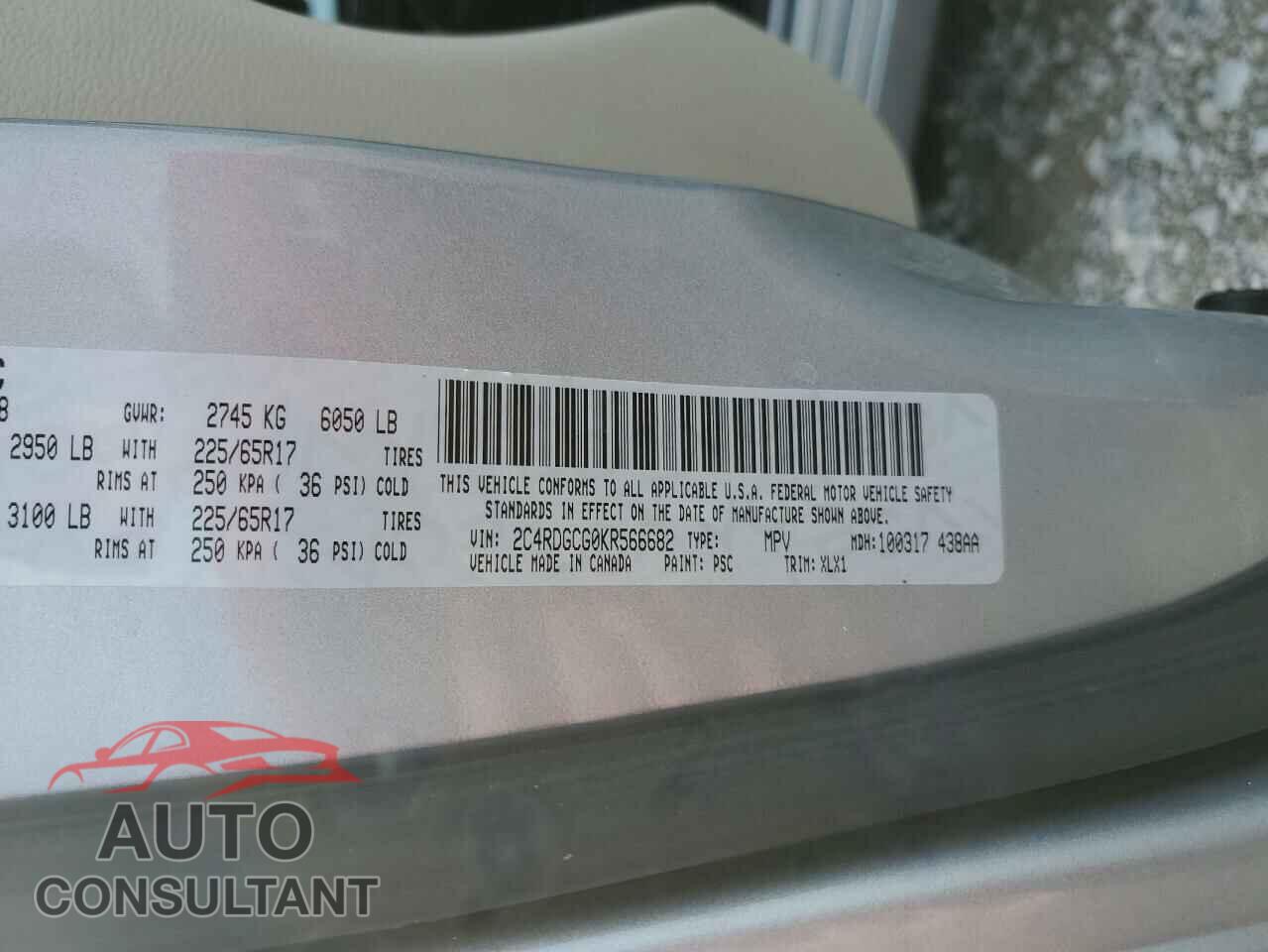 DODGE CARAVAN 2019 - 2C4RDGCG0KR566682