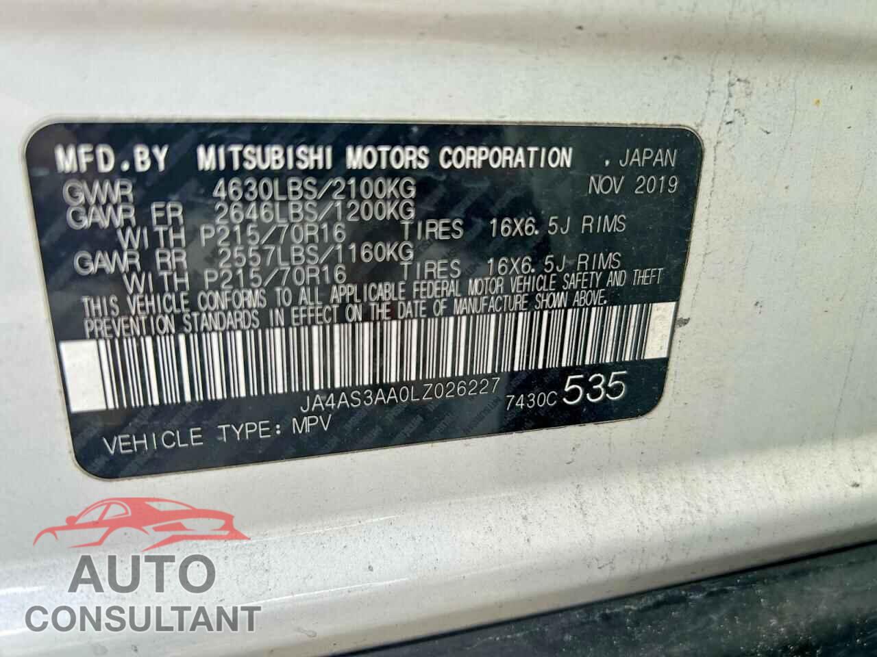 MITSUBISHI ECLIPSE 2020 - JA4AS3AA0LZ026227