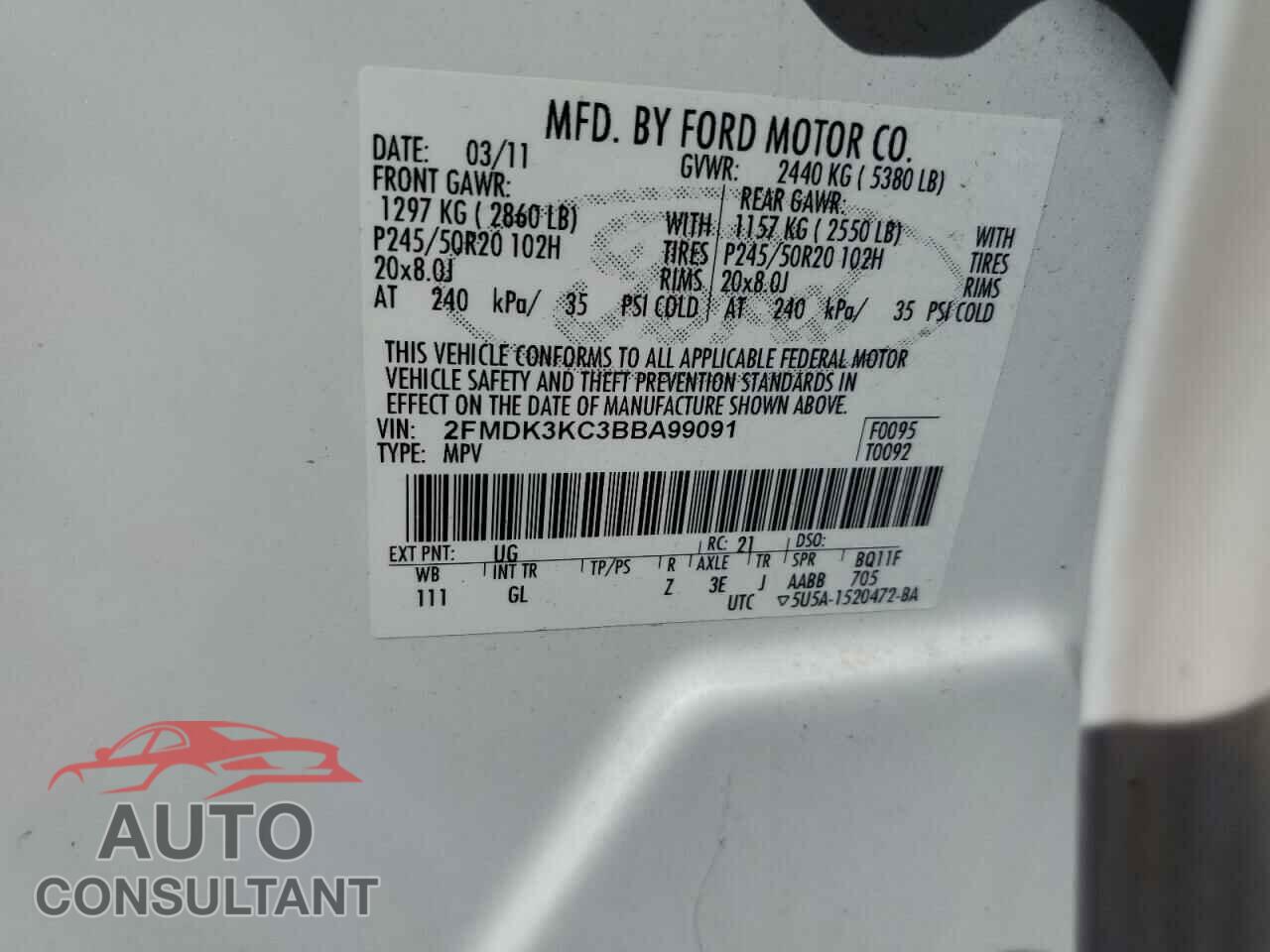 FORD EDGE 2011 - 2FMDK3KC3BBA99091