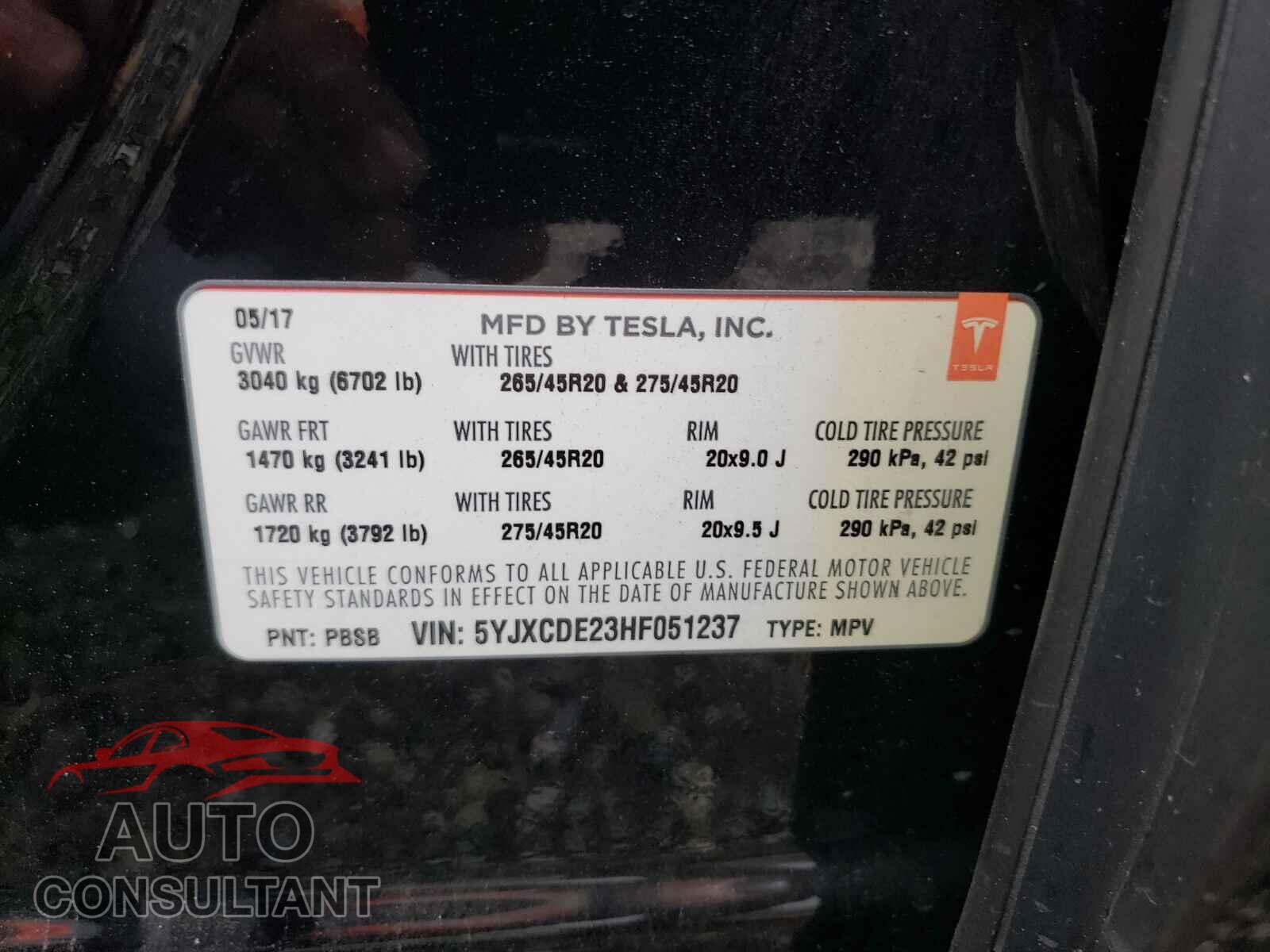 TESLA MODEL X 2017 - 5YJXCDE23HF051237