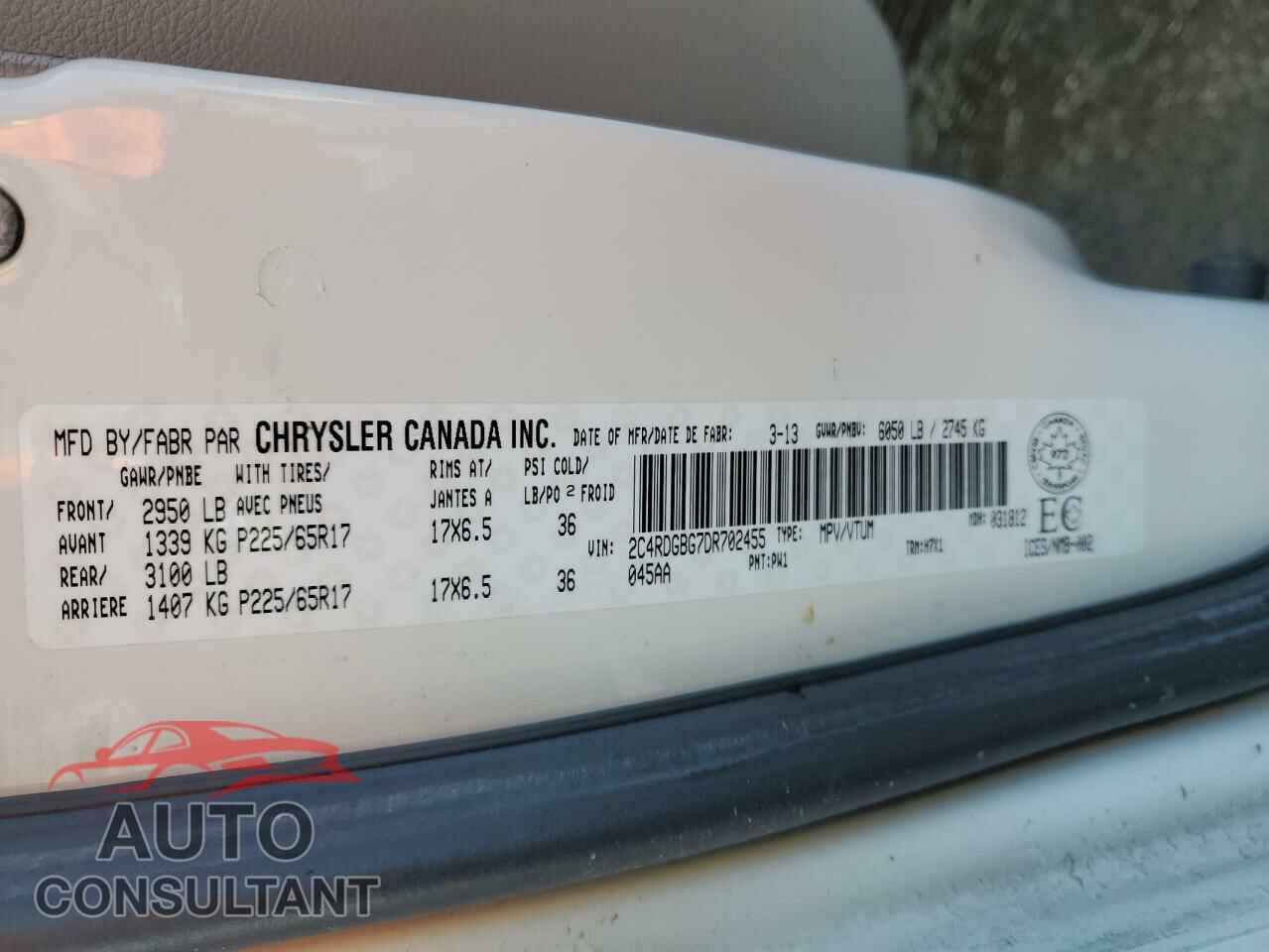 DODGE CARAVAN 2013 - 2C4RDGBG7DR702455