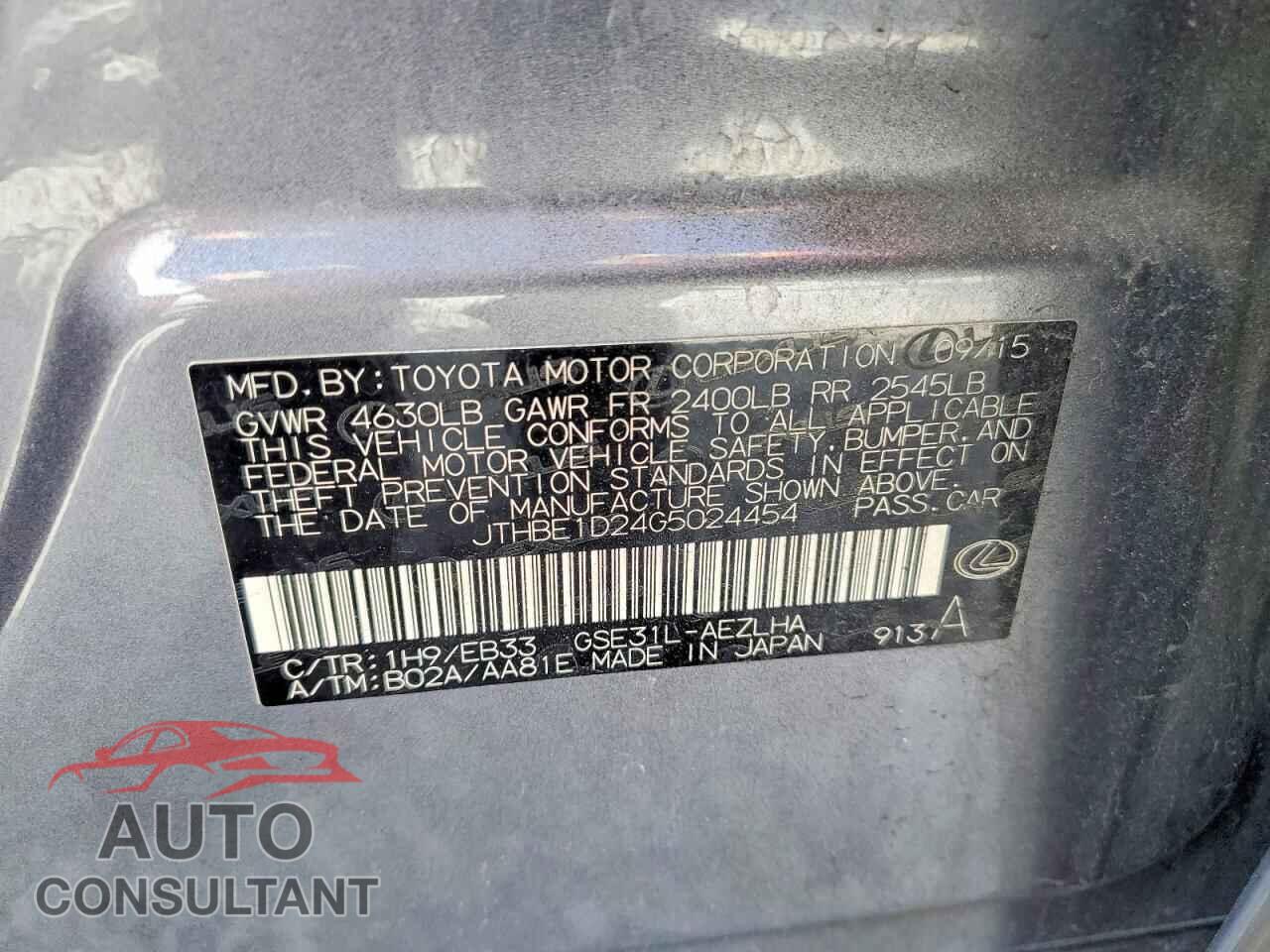 LEXUS IS 2016 - JTHBE1D24G5024454