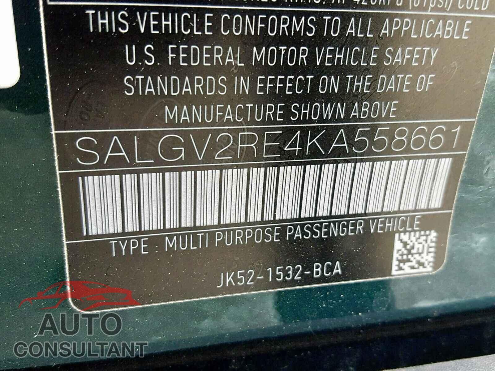 LAND ROVER RANGE ROVE 2019 - SALGV2RE4KA558661