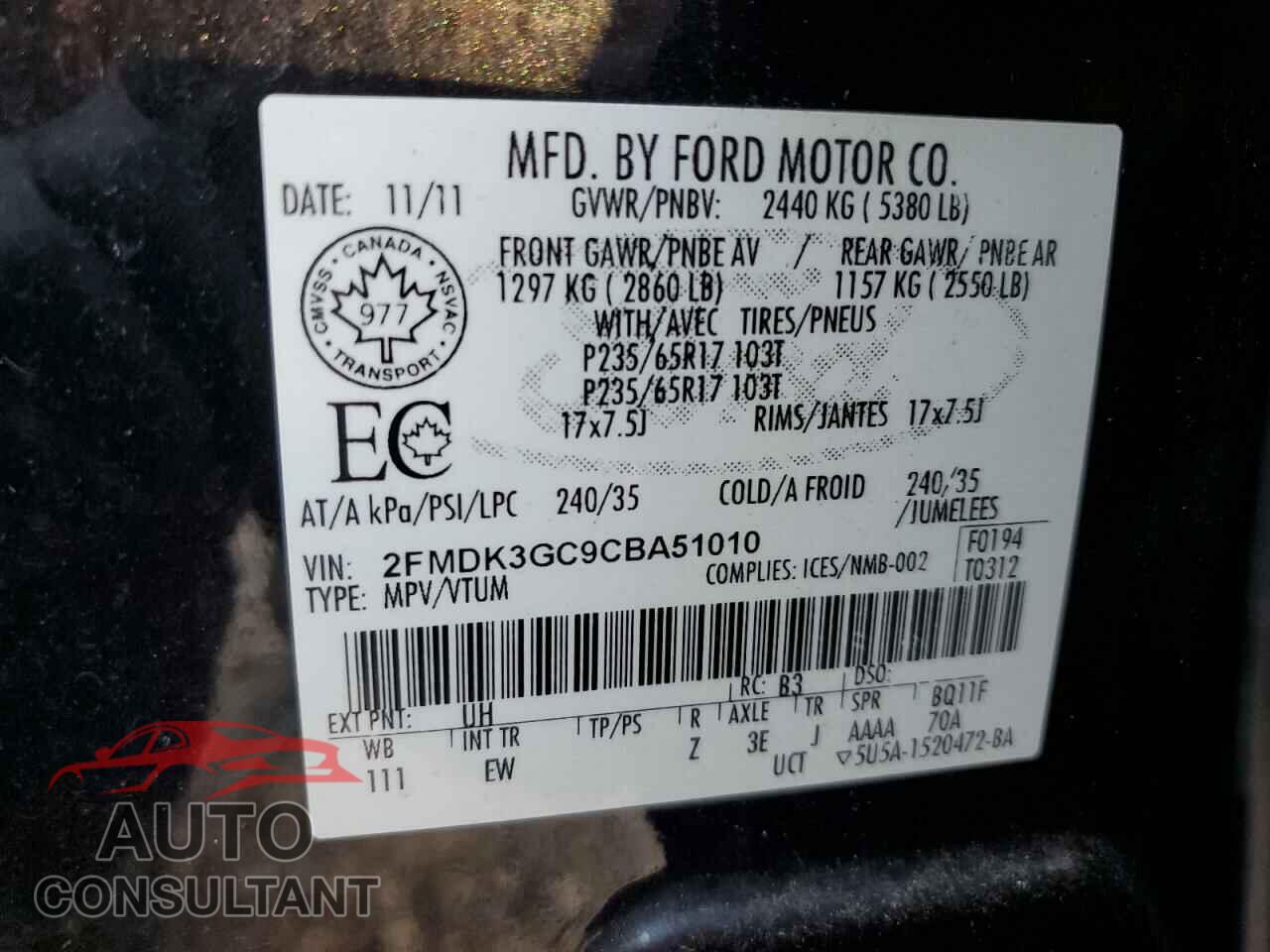 FORD EDGE 2012 - 2FMDK3GC9CBA51010