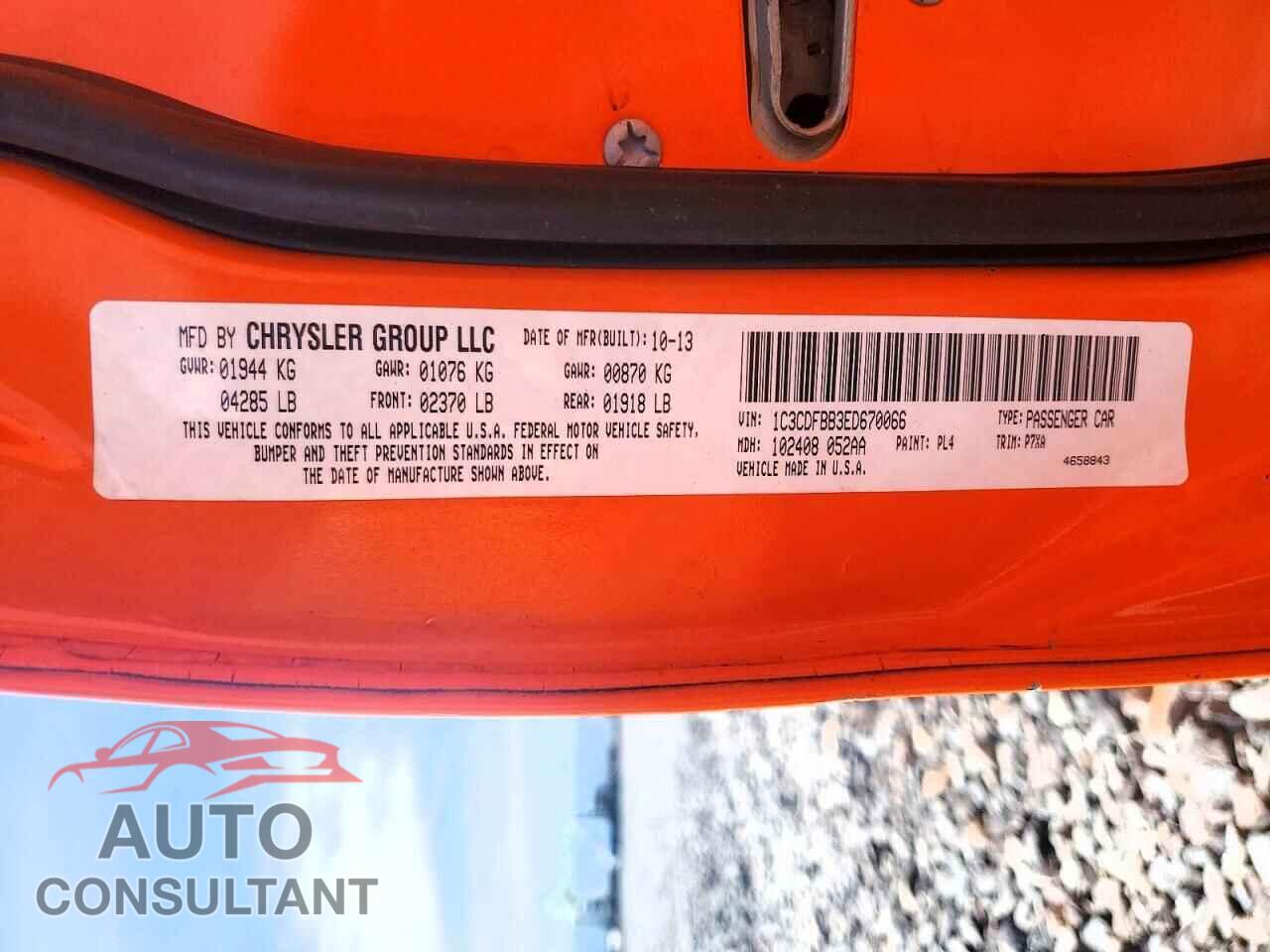 DODGE DART 2014 - 1C3CDFBB3ED670066