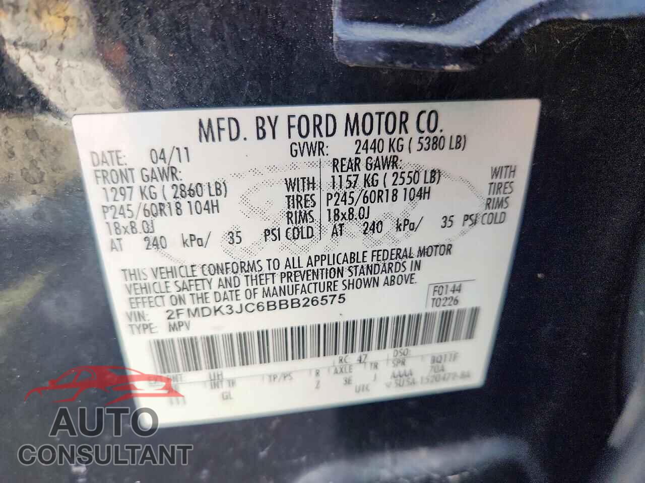 FORD EDGE 2011 - 2FMDK3JC6BBB26575