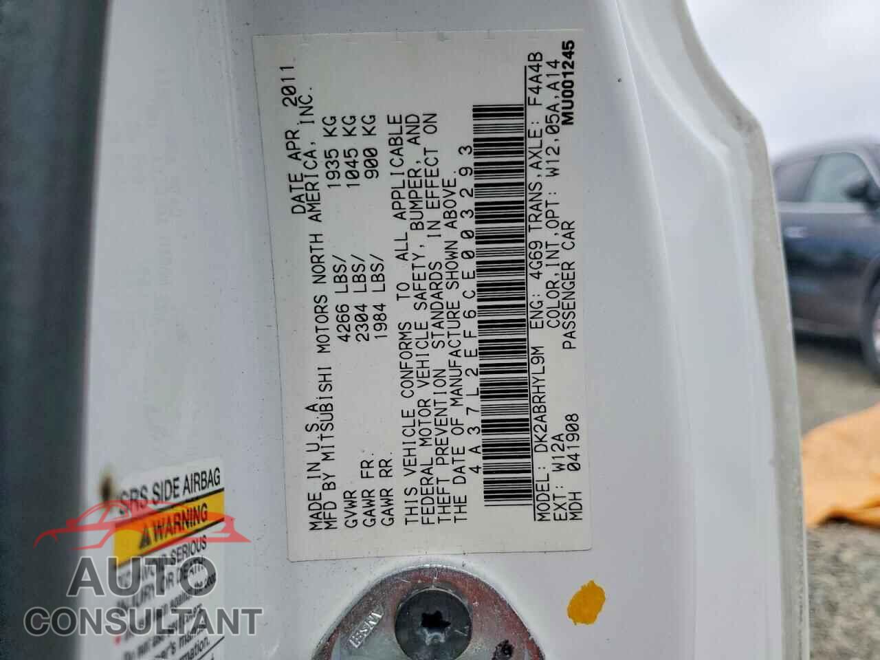 MITSUBISHI ECLIPSE 2012 - 4A37L2EF6CE003293