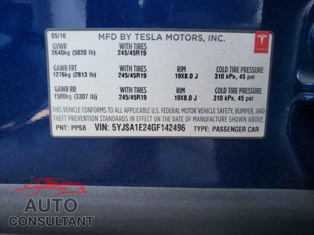 TESLA MODEL S 2016 - 5YJSA1E24GF142496