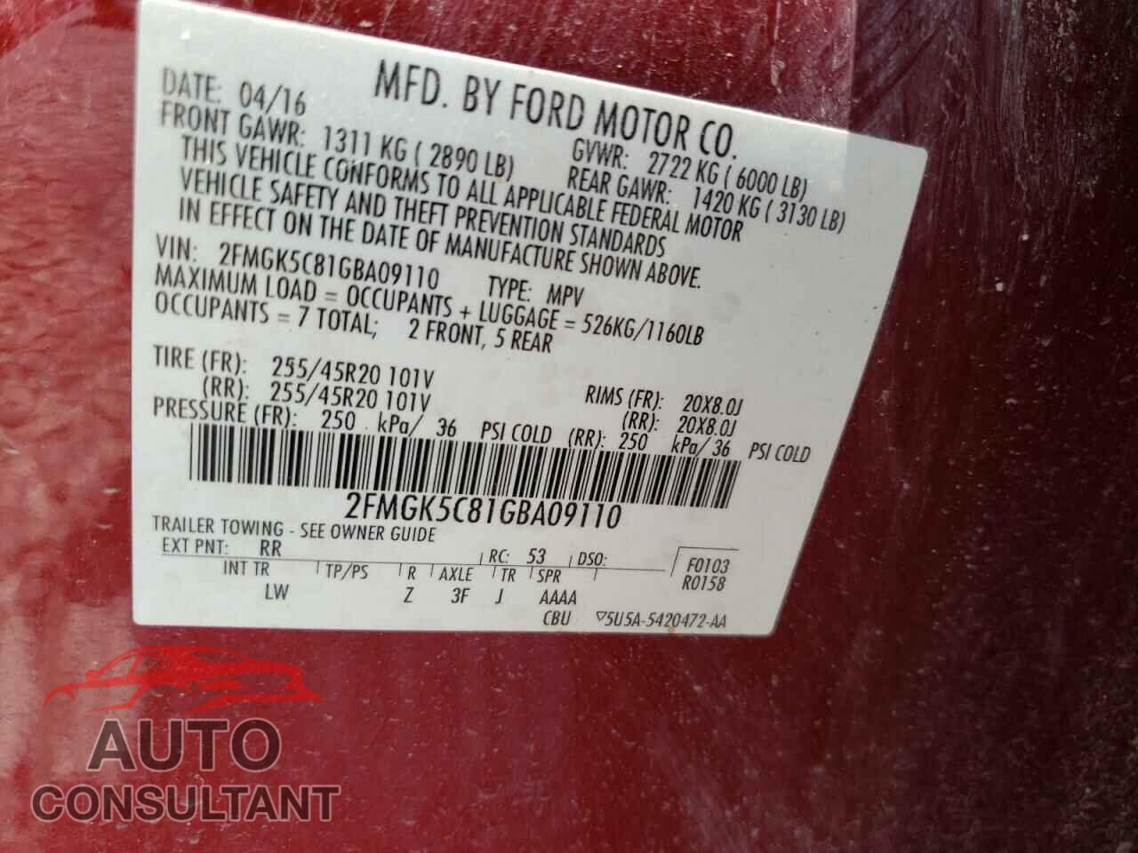FORD FLEX 2016 - 2FMGK5C81GBA09110