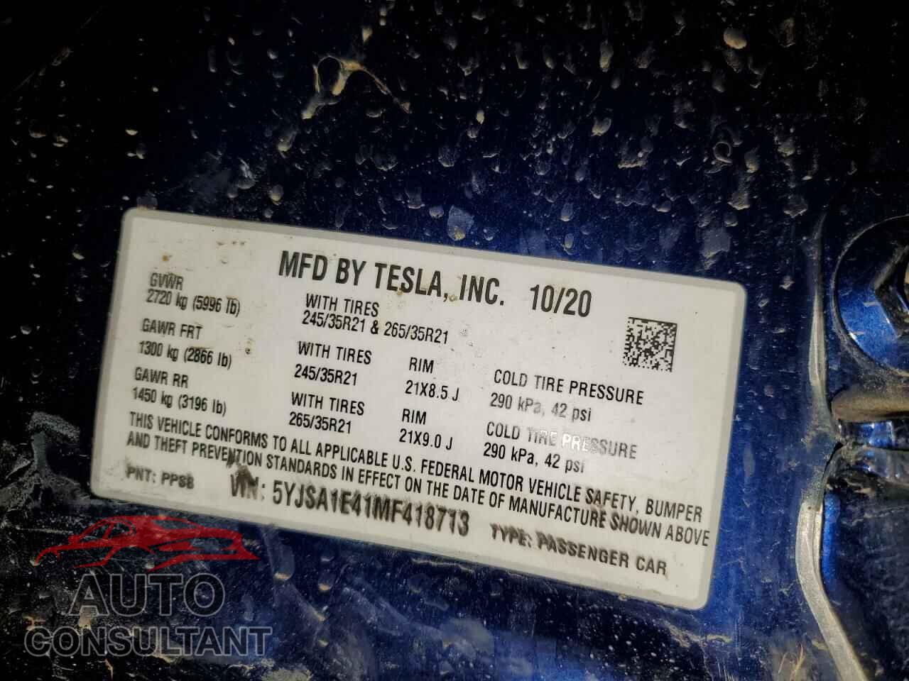TESLA MODEL S 2021 - 5YJSA1E41MF418713