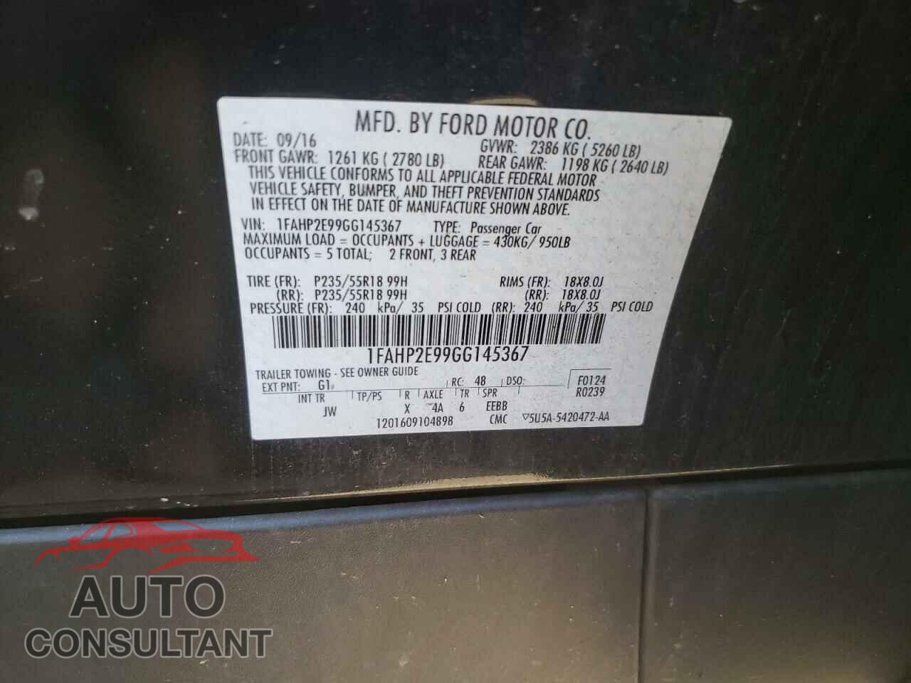 FORD TAURUS 2016 - 1FAHP2E99GG145367