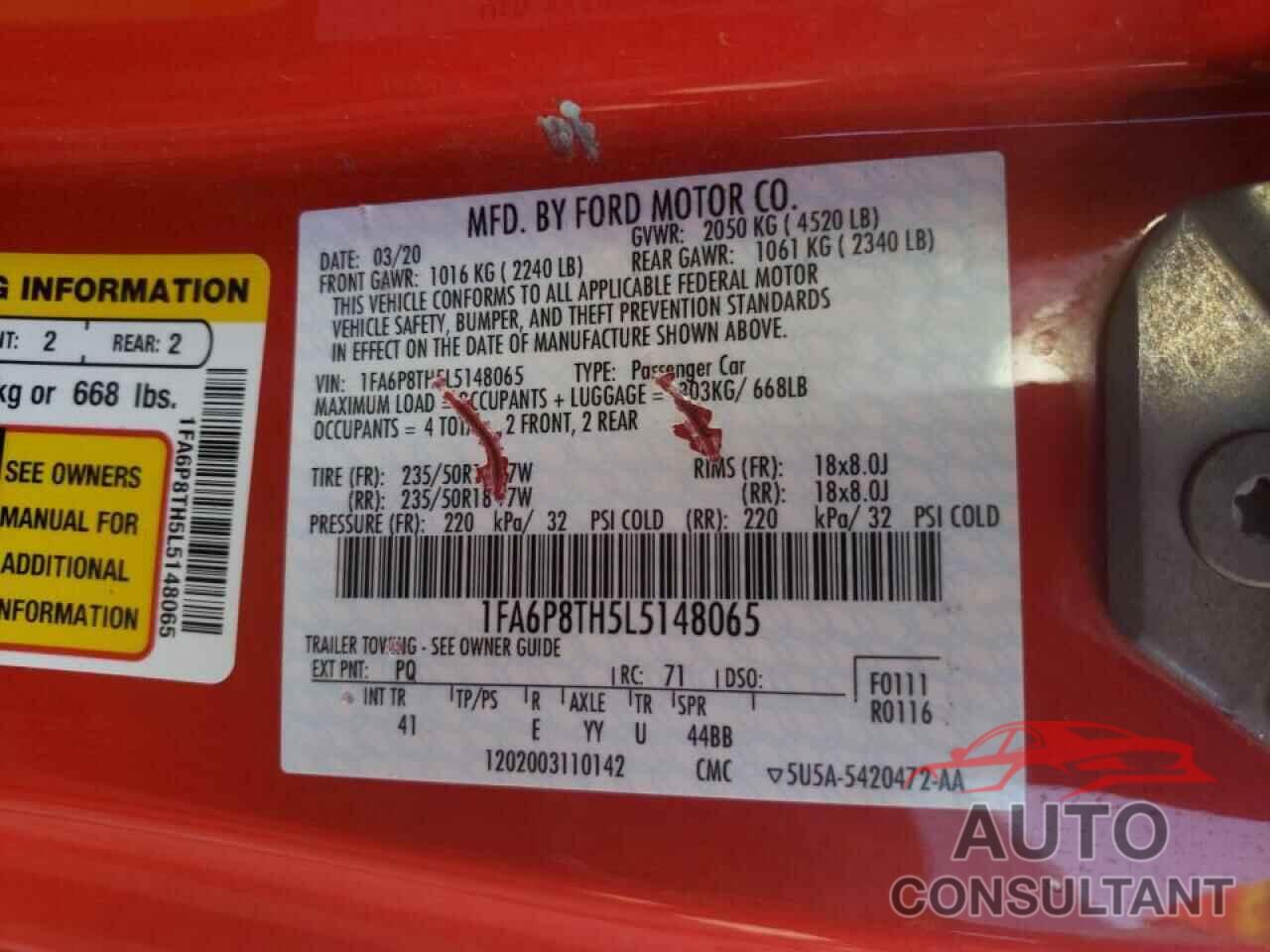 FORD MUSTANG 2020 - 1FA6P8TH5L5148065