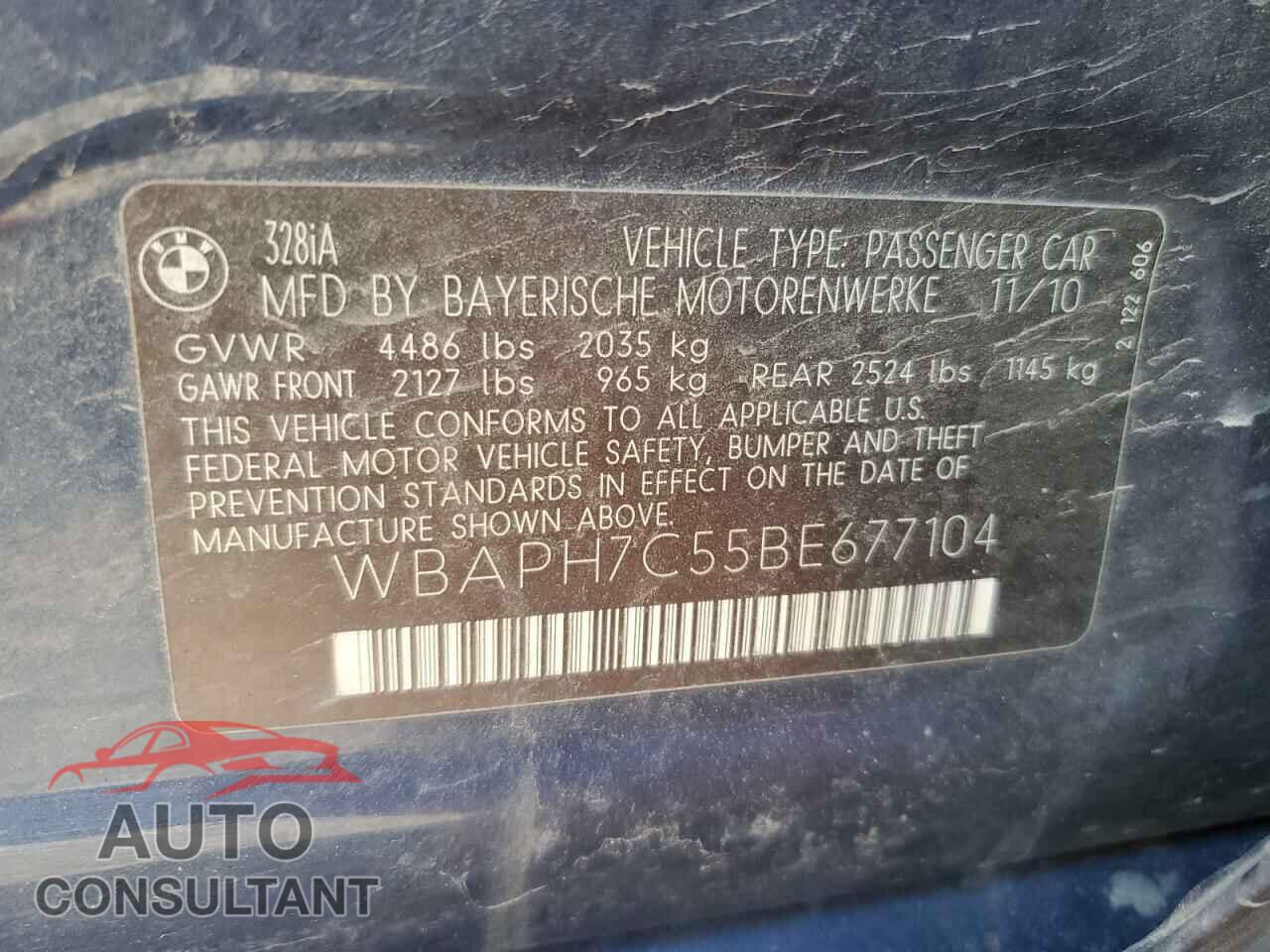 BMW 3 SERIES 2011 - WBAPH7C55BE677104