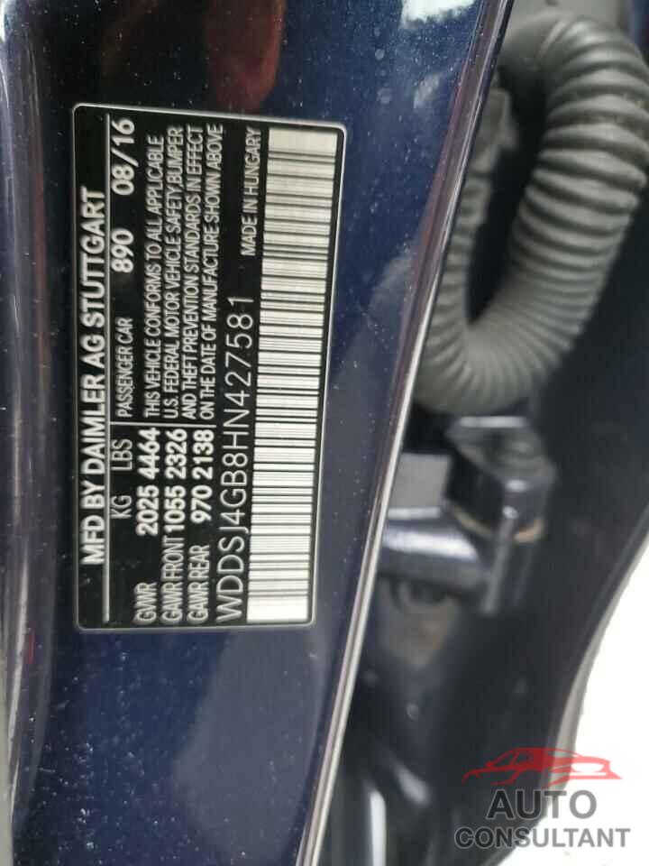 MERCEDES-BENZ CLA-CLASS 2017 - WDDSJ4GB8HN427581